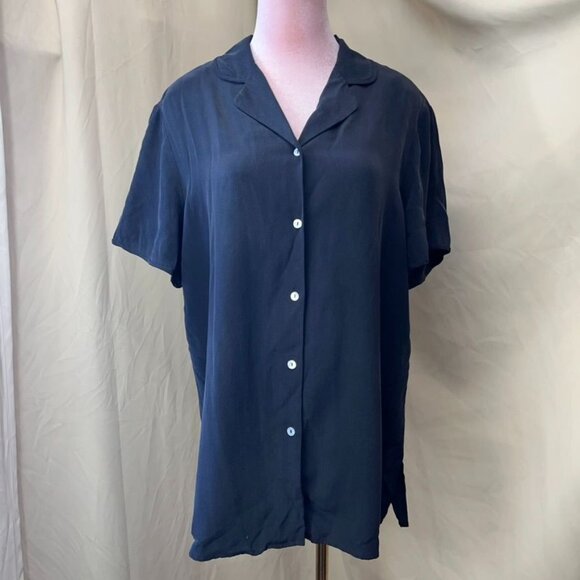 August Max Woman  100% Silk  Black  Button up  Blouse  Size 14W - Picture 2 of 12